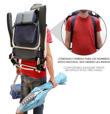 Silla de playa mochila con bolso isotermico